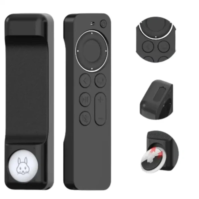 Habicare Apple TV remote control cover in black HBC material, designed to protect and customize the Apple TV remote.