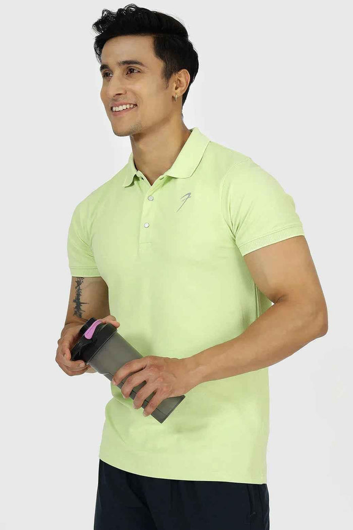 Fuaark Nz Aura Polo T-shirt in lime green, men's casual polo made from soft cotton fabric, with a classic collar and short sleeves.