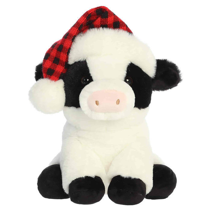 Aurora Plush 9 Inch Frosty Farm Black & White Cow Holiday Plush Toy