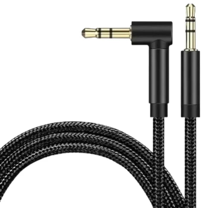 Habicare 9eight5 aux adapter cord for car, headphones, and devices showing the connector and cable for audio connectivity.