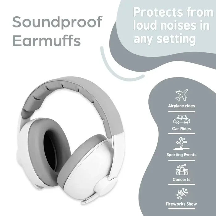 Habicare Baby Ear Protection Earmuffs in three colors, soft adjustable earmuffs designed to reduce noise for infants and toddlers.