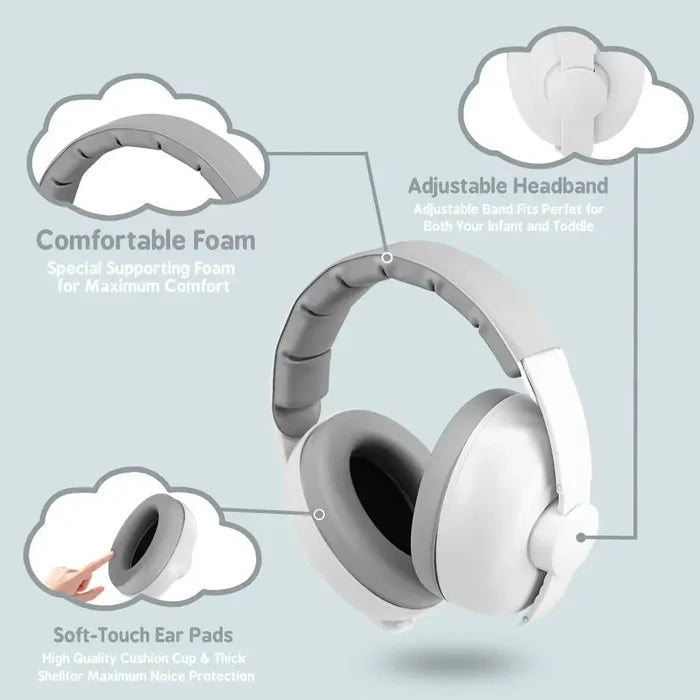 Habicare Baby Ear Protection Earmuffs in three colors, soft and snug fit for hearing protection for infants and toddlers.