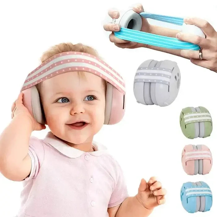 Habicare Baby Noise Reduction Earmuffs in various colors, designed to protect infants' ears from loud sounds.