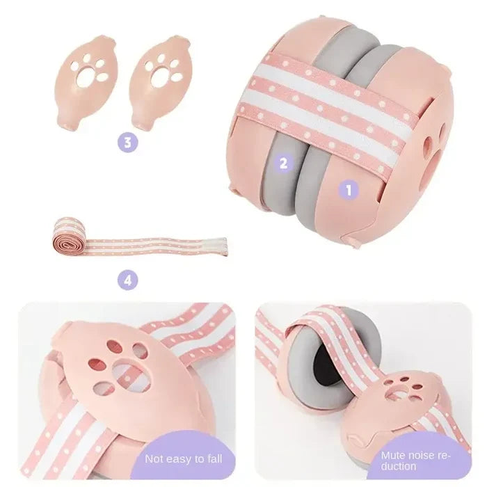 Habicare Baby noise reduction earmuffs in various colors designed to protect infants' ears from loud sounds.