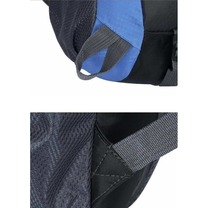 Blue and black 9eight5 multi-use backpack, 51cm x 31cm x 18cm, with padded straps and multiple compartments.