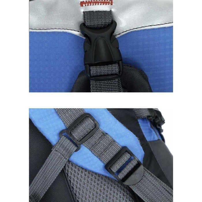 Blue and black 9eight5 multi-use backpack with adjustable straps and multiple compartments, measuring 51cm x 31cm x 18cm.