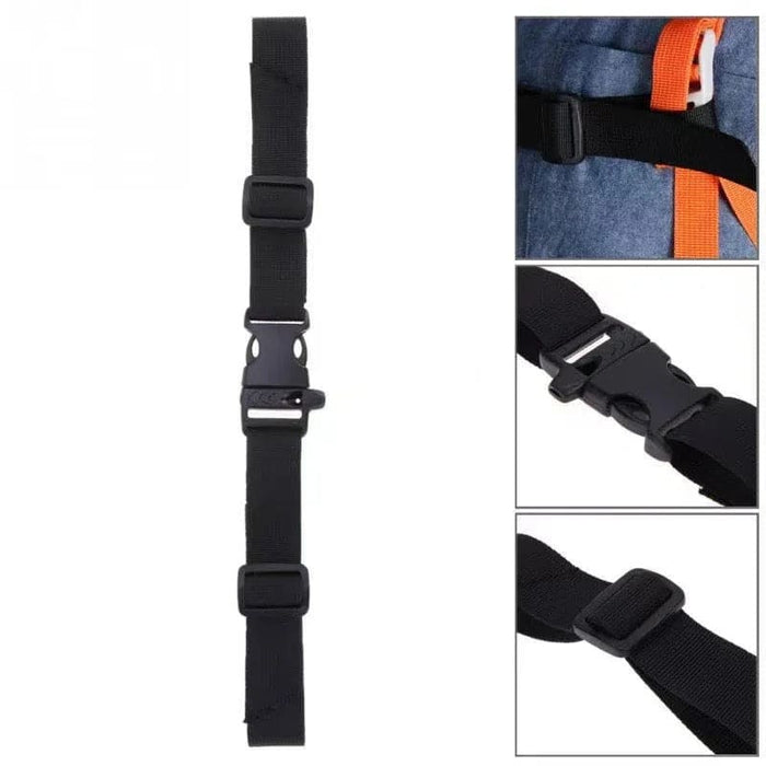 Black 9eight5 backpack chest strap attached to a backpack for added support and stability.