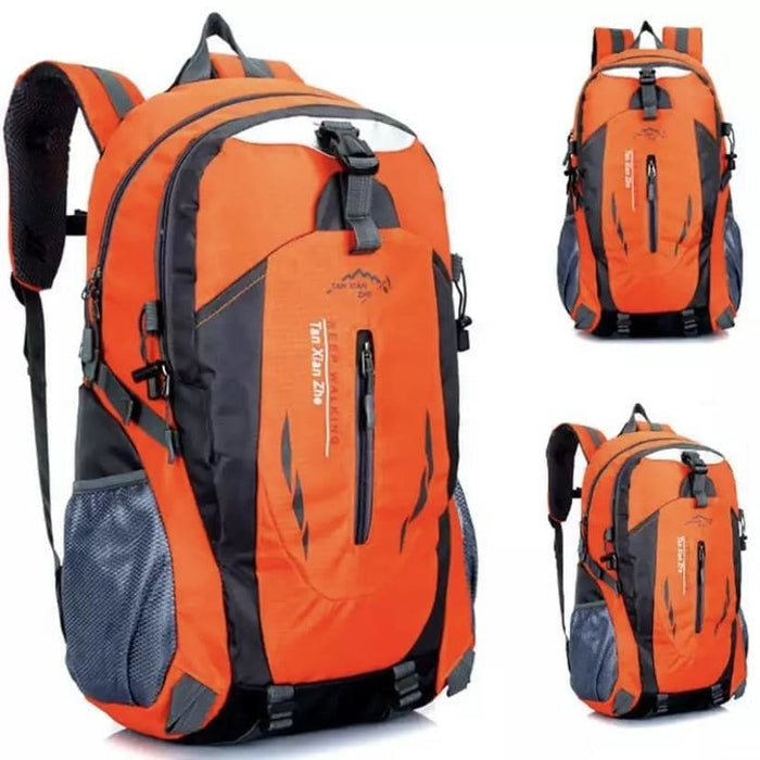 Orange and black 9eight5 backpack with multiple compartments, sturdy straps, and a sleek design for everyday use.