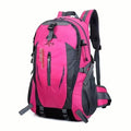 Pink 9eight5 backpack with adjustable straps and front pocket, showcasing a stylish and functional design.