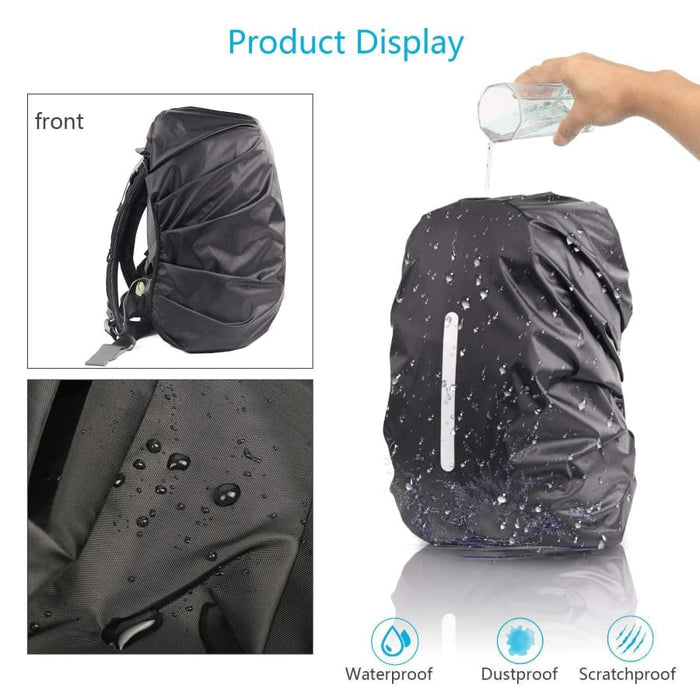 Black waterproof backpack cover by 9eight5, designed to protect backpacks from rain and moisture.