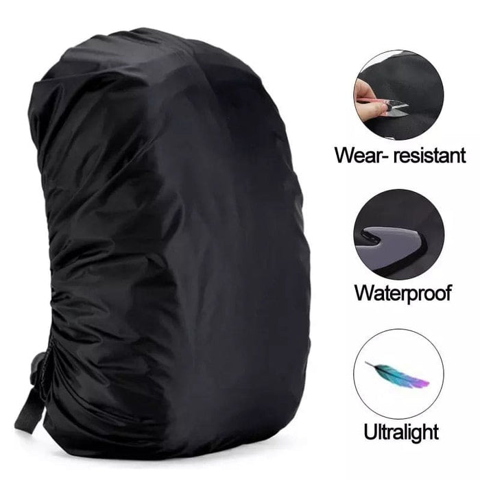 Black waterproof cover for backpack by 9eight5, designed to protect backpacks from rain and moisture.