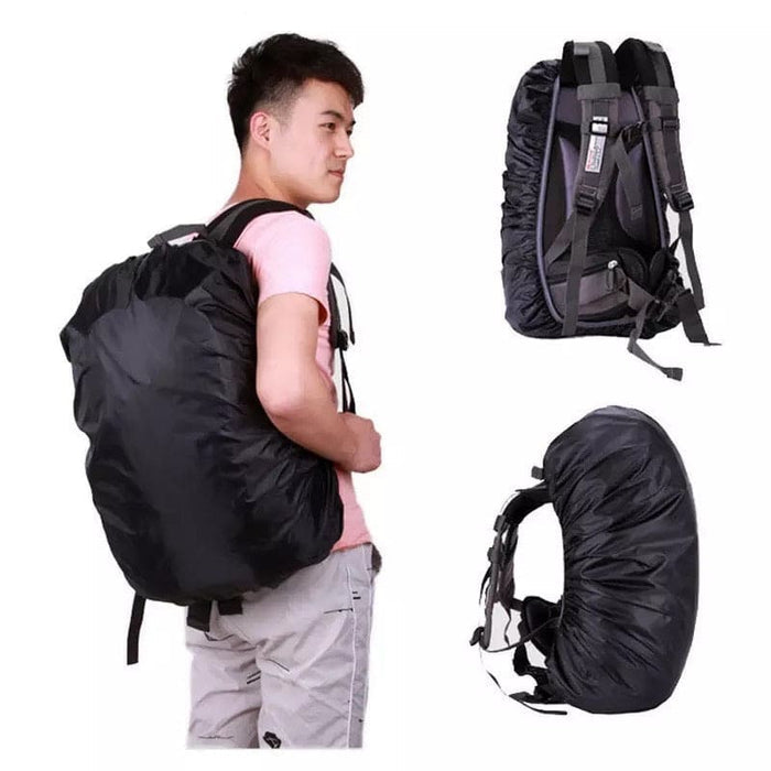 Black waterproof cover for backpack by 9eight5, protecting your backpack from rain and moisture.
