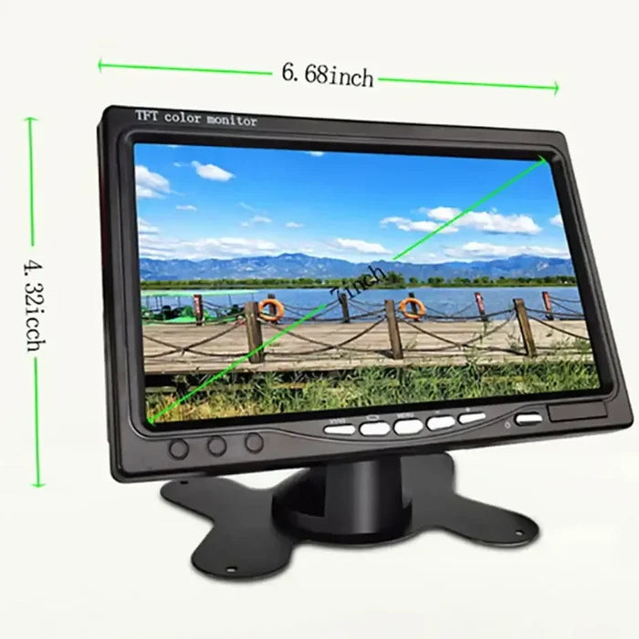 Habicare backup reverse camera with 7-inch LCD monitor, easy to install, suitable for 12V/24V vehicles, CVBS display.