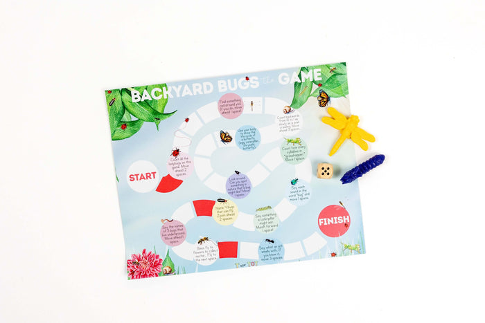 Backyard Bugs board game and memory game promoting early math, matching, and cognitive play