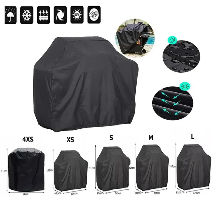 Heavy-duty stainless steel BBQ grill cover by Habicare, designed to protect grills of various sizes from outdoor elements.
