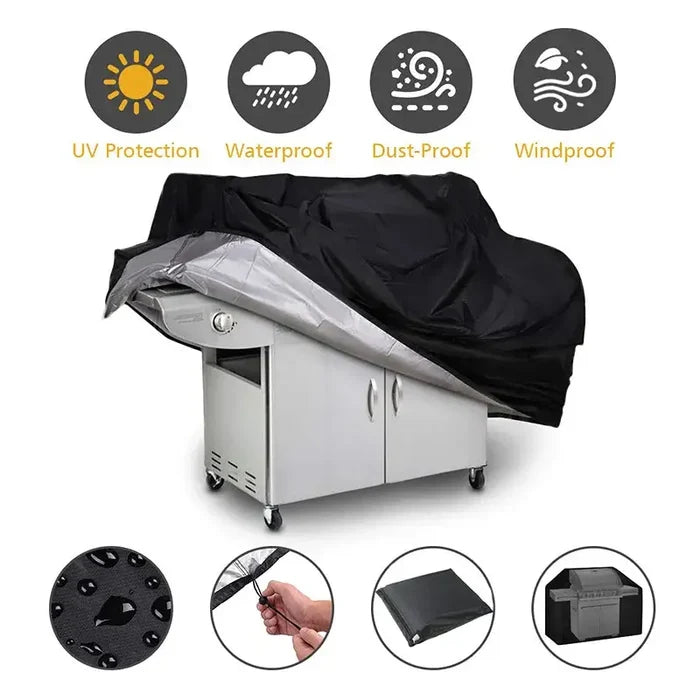 Heavy-duty SS BBQ grill cover by Habicare, available in various sizes, designed to protect outdoor grills from weather.