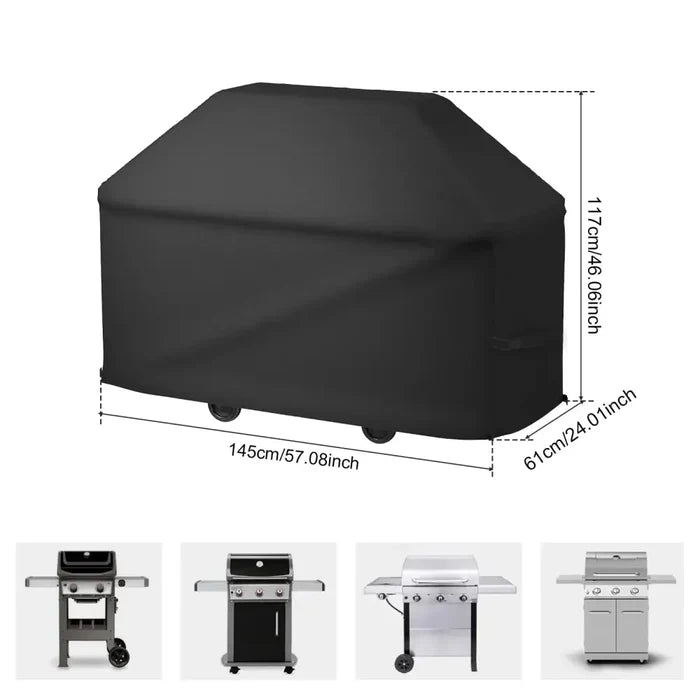 Heavy-duty black BBQ grill cover by Habicare made of stainless steel, designed to protect your grill from outdoor elements.