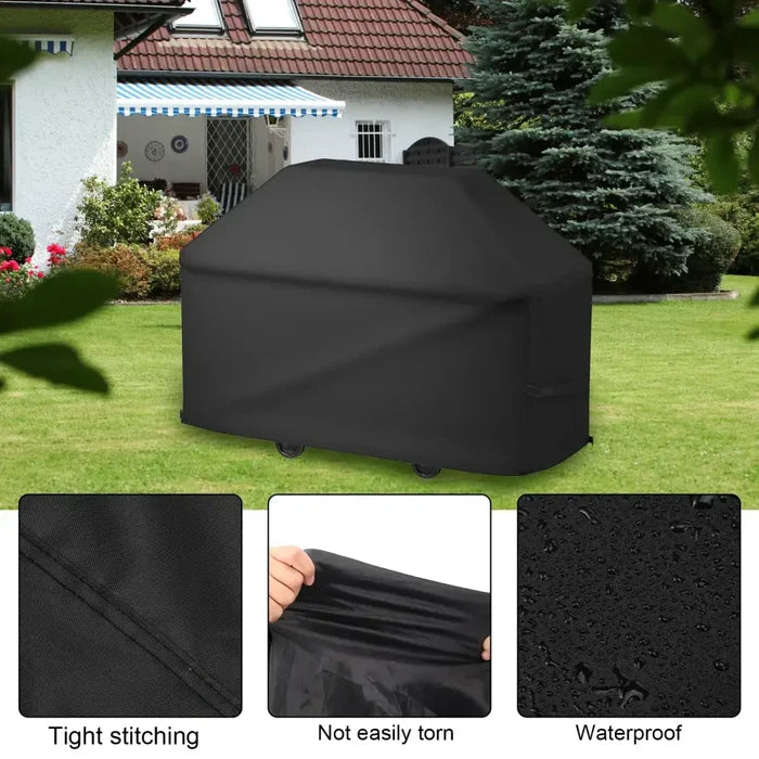 Heavy-duty black SS BBQ grill cover by Habicare, designed to protect outdoor grills from weather and dirt.