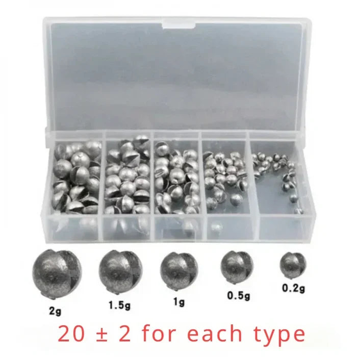 Set of 100 Habicare Bite Lead Fishing Accessories in stainless steel with hooks and swivels, ideal for fishing tackle setups.