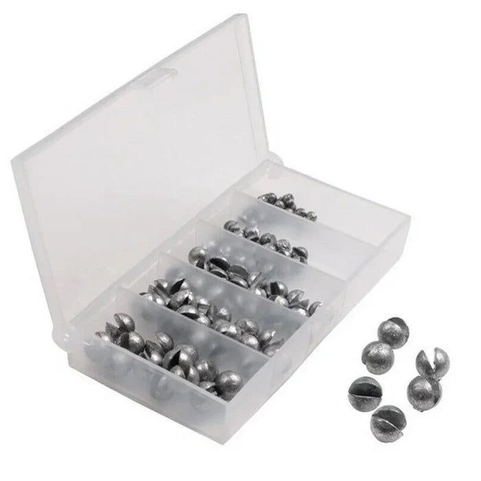 Set of 100 SS Bite Lead Fishing Accessories by Habicare, featuring durable, stainless steel fishing tackle components.