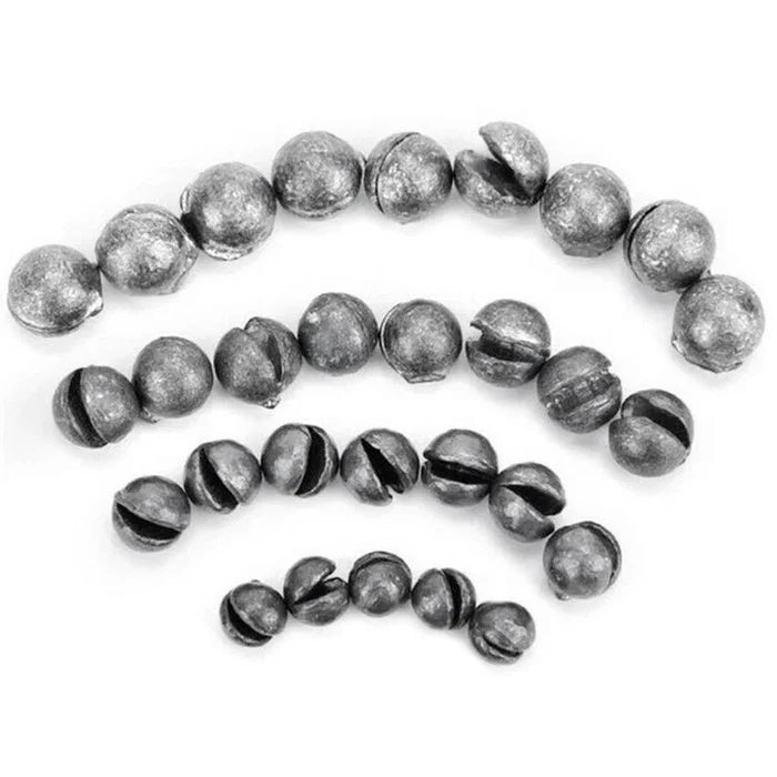 Pack of 100 stainless steel Bite Lead Fishing Accessories by Habicare, showing shiny metal fishing weights for tackle.