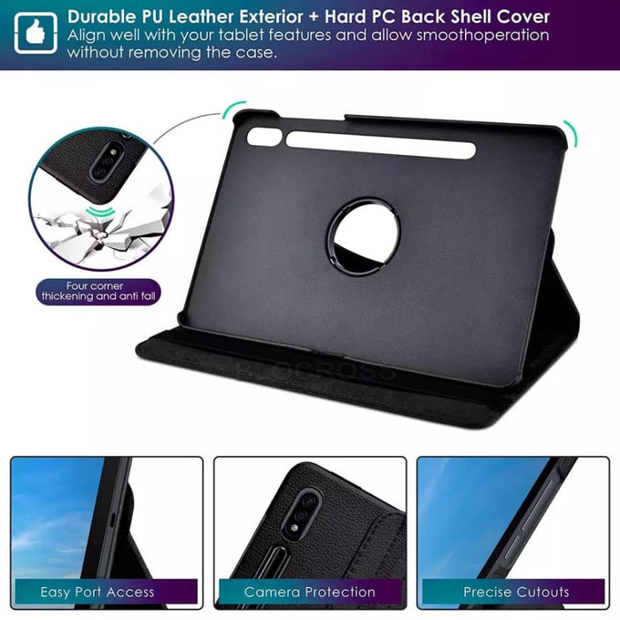 Black protective cover for Samsung Galaxy Tab S8 Ultra 14.6-inch 2022 model by 9eight5, showing front and back views.