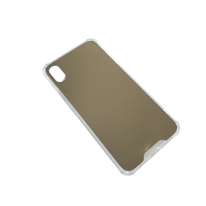 Black 9eight5 iPhone XS Max mirror case with sleek design and precise cutouts, protecting the phone while adding style.