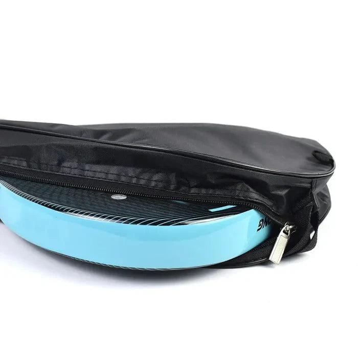 Black 9eight5 Habicare padel racket bag with multiple compartments and padded shoulder strap for easy carrying.