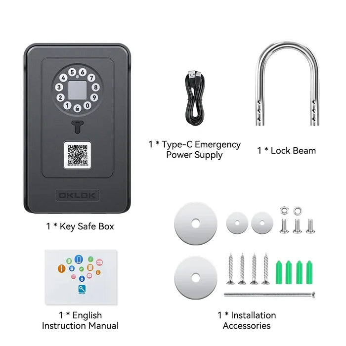 Habicare Bluetooth fingerprint key lock box, compact metal security box with digital keypad and fingerprint scanner for secure storage.