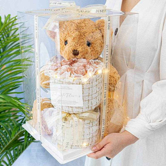 BlushBear: Cute Birthday Bear with Forever Rose Bouquet - Goodlifebean Stuffed Animals