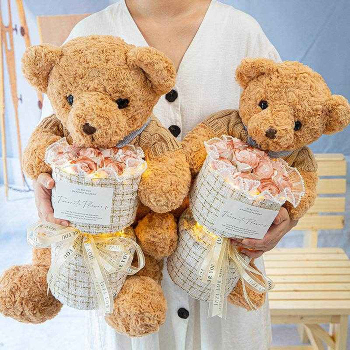 BlushBear: Cute Birthday Bear with Forever Rose Bouquet - Goodlifebean Stuffed Animals