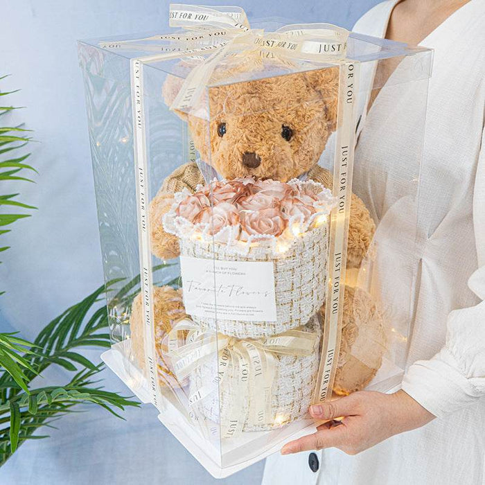 BlushBear: Cute Birthday Bear with Forever Rose Bouquet - Goodlifebean Stuffed Animals
