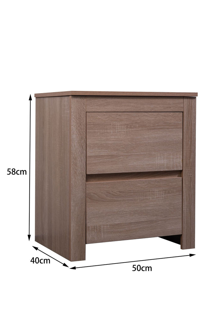 Light oak bedside table from the Byron collection by sue-e furniture, featuring a sleek design with a single drawer.