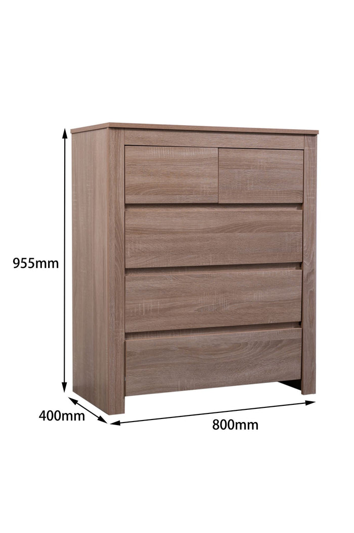 Tall oak storage cabinet by sue-e furniture, the Byron Light Oak Tall Boy with multiple drawers and sleek modern design.