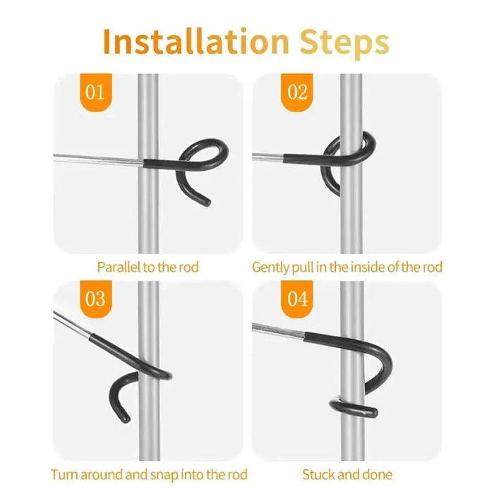 9eight5 camping multi-use hook attached to a tent for versatile outdoor use, demonstrating its durable metal design.