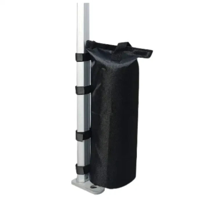 Habicare SS camping sandbags for umbrella, gazebo, and tent bases, showing sturdy, weather-resistant sandbags in a camping setup.