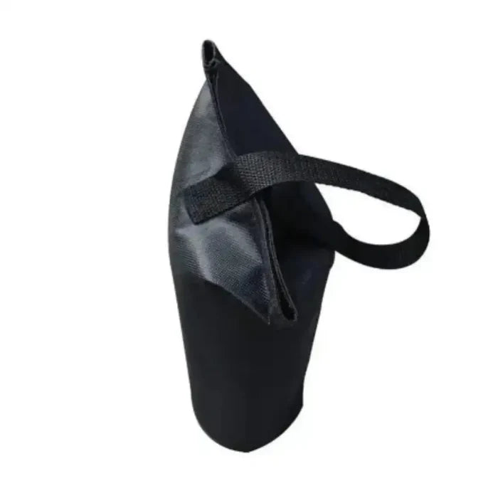 Habicare SS camping sandbags for umbrella, gazebo, and tent bases, shown holding down outdoor shelter in a grassy area.