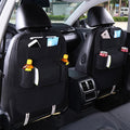 Black PVC leather car back seat storage bag with multiple pockets and iPad mini holder, designed for organized backseat storage.