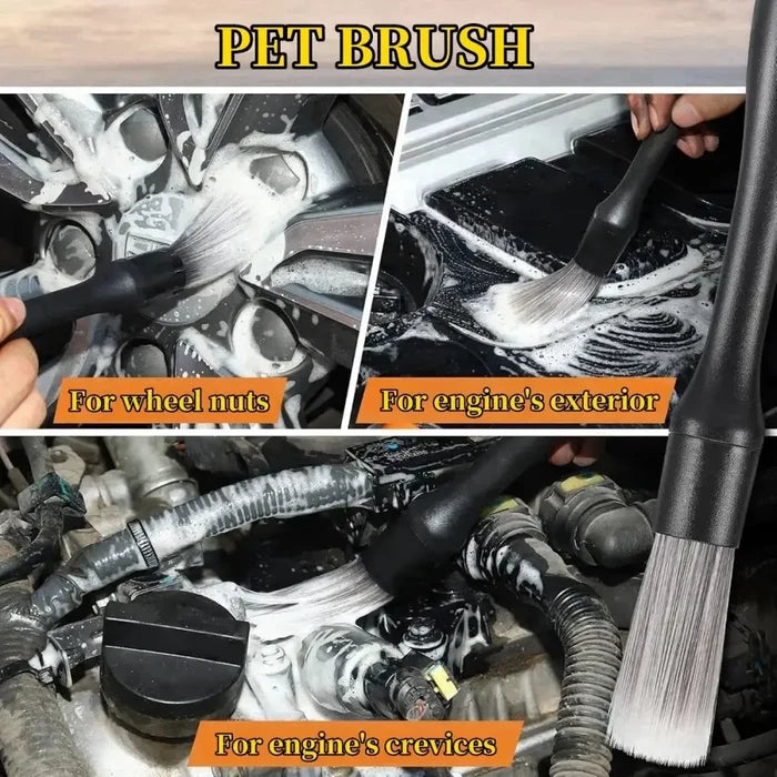 Habicare HBC car detailing brush set with 4-5 brushes for cleaning car interiors and exteriors, featuring durable bristles and ergonomic handles.