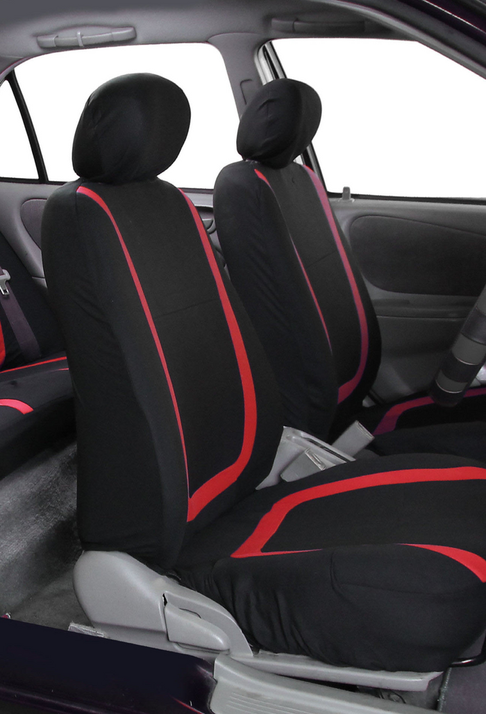 Red polyester car seat cover protector set for two front seats, cushion mats by dealonlinenz.