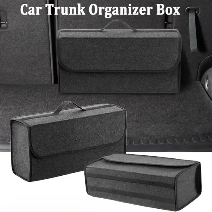 Large Habicare car storage box with non-slip surface, portable and spacious organizer for vehicle organization, available in two sizes.