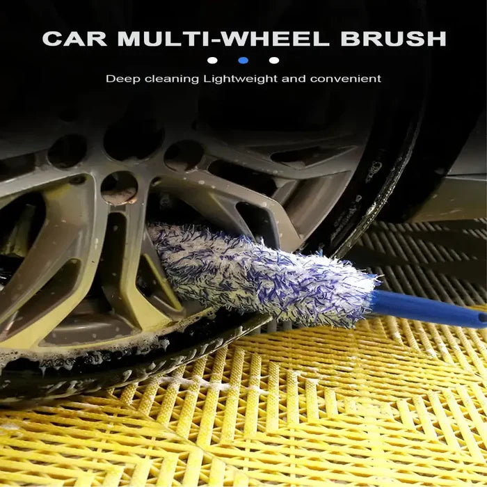 HBC Habicare car wheel cleaning brush in two colors, with stiff bristles for thorough tire and rim cleaning.