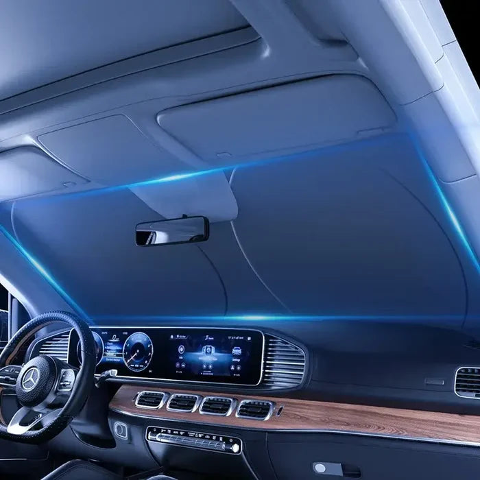 Folding HBC Car Window Sunshade Cover by Habicare blocks sunlight and reduces heat inside a vehicle.