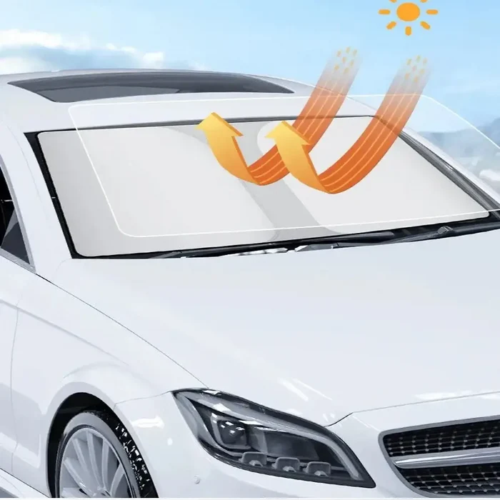 Folding HBC Car Window Sunshade Cover by Habicare, provides sun protection for car windows with a sleek design.