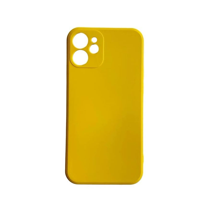Yellow 9eight5 phone case for iPhone 12 Mini (5.4-inch) with slim design and protective edges, shown on device.