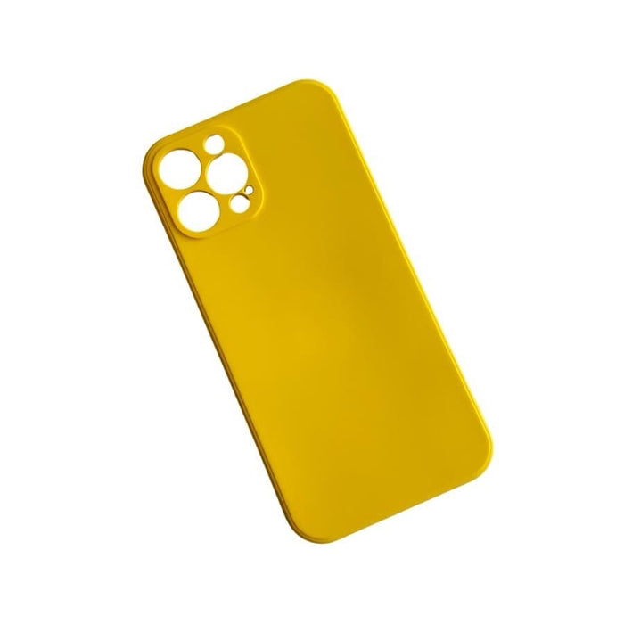 Yellow 9eight5 iPhone 12 Pro Max (6.7-inch) phone case with slim, protective design, shown on the device.