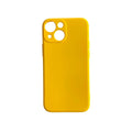 Yellow 9eight5 iPhone 13 Mini case, slim protective cover for 5.4-inch phone, showing textured design and precise cutouts.