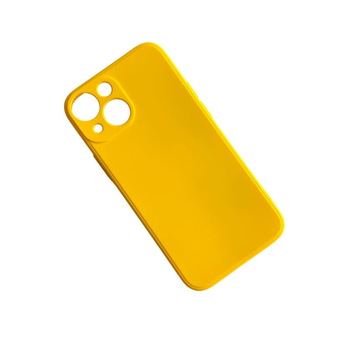 Yellow 9eight5 phone case for iPhone 13 Mini (5.4-inch) showing slim, protective design on a white background.