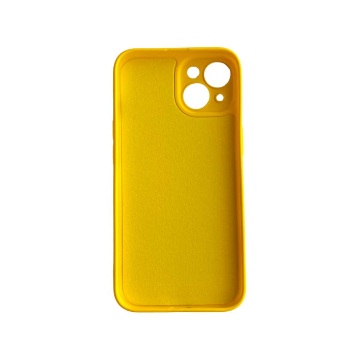 Yellow 9eight5 iPhone 14 (6.1”) phone case showing protective design and textured surface on a white background.