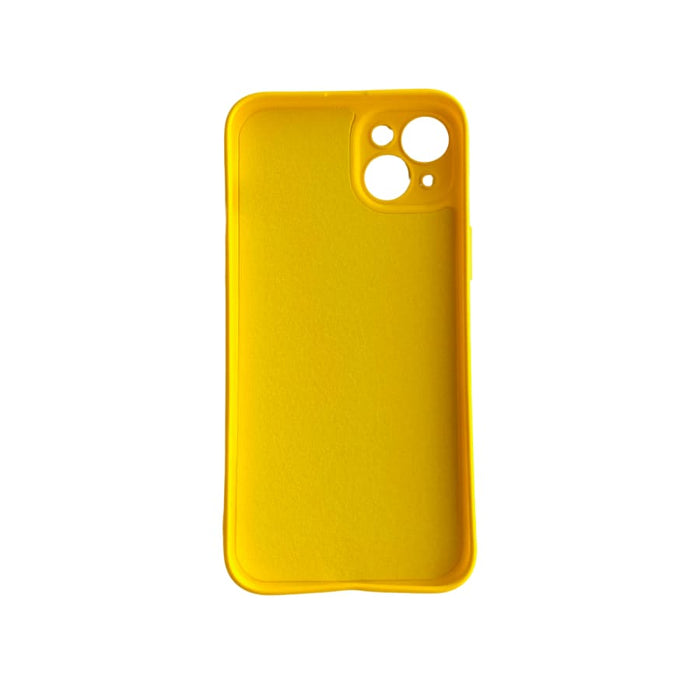 Yellow 9eight5 iPhone 14 Plus case with slim protective design for 6.7-inch model, shown on an iPhone 14 Plus.